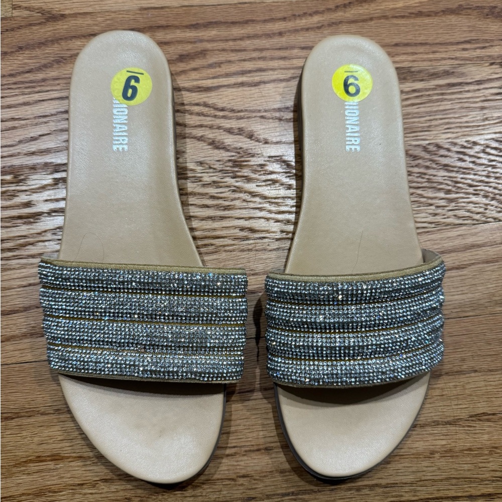 Women's rhinestone Tan Slide Sandals